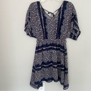 Maurices Dress Blue Floral Multicolor Kimono Sleeves Lined Polyester Size S